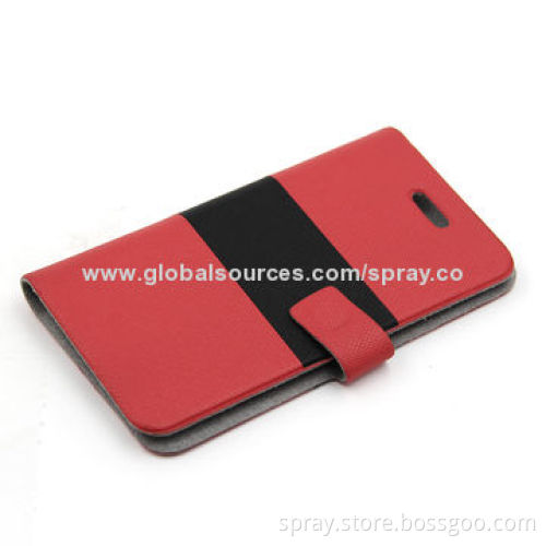 Classic Red and Black Stripe Flip Design Leather Magnetic Case Covers for iPhone 4/4S, No Stitching